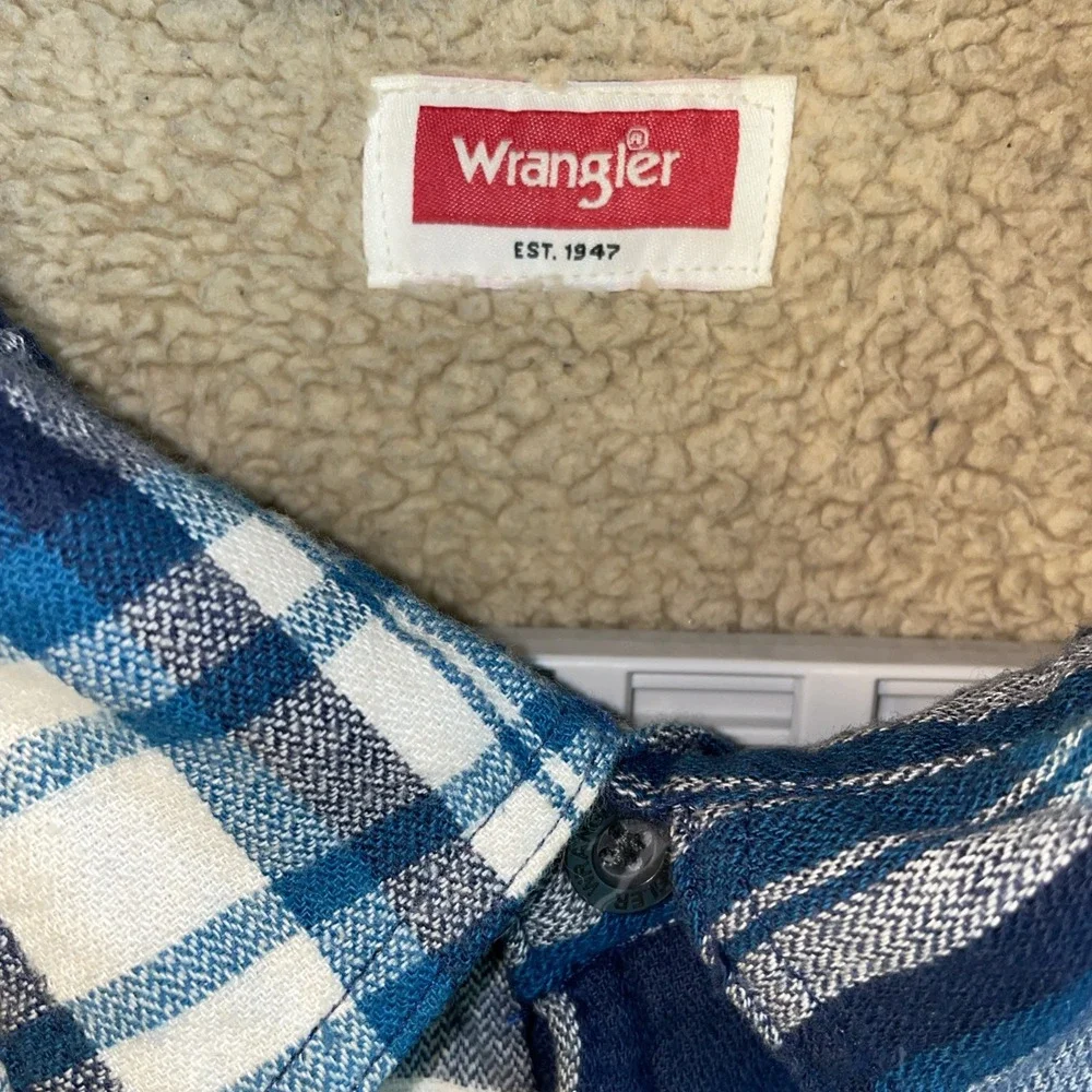 Wrangler‎ Sherpa Lined Plaid Flannel Shacket Men's Size 3XL Blue